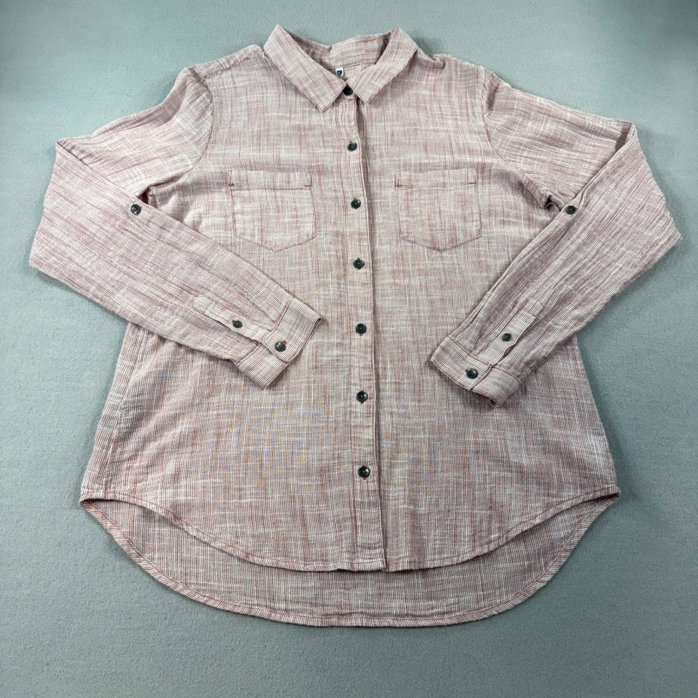 Kuhl Button Down Shirt Womens Organic Cotton Striped Roll Tab Red White XL